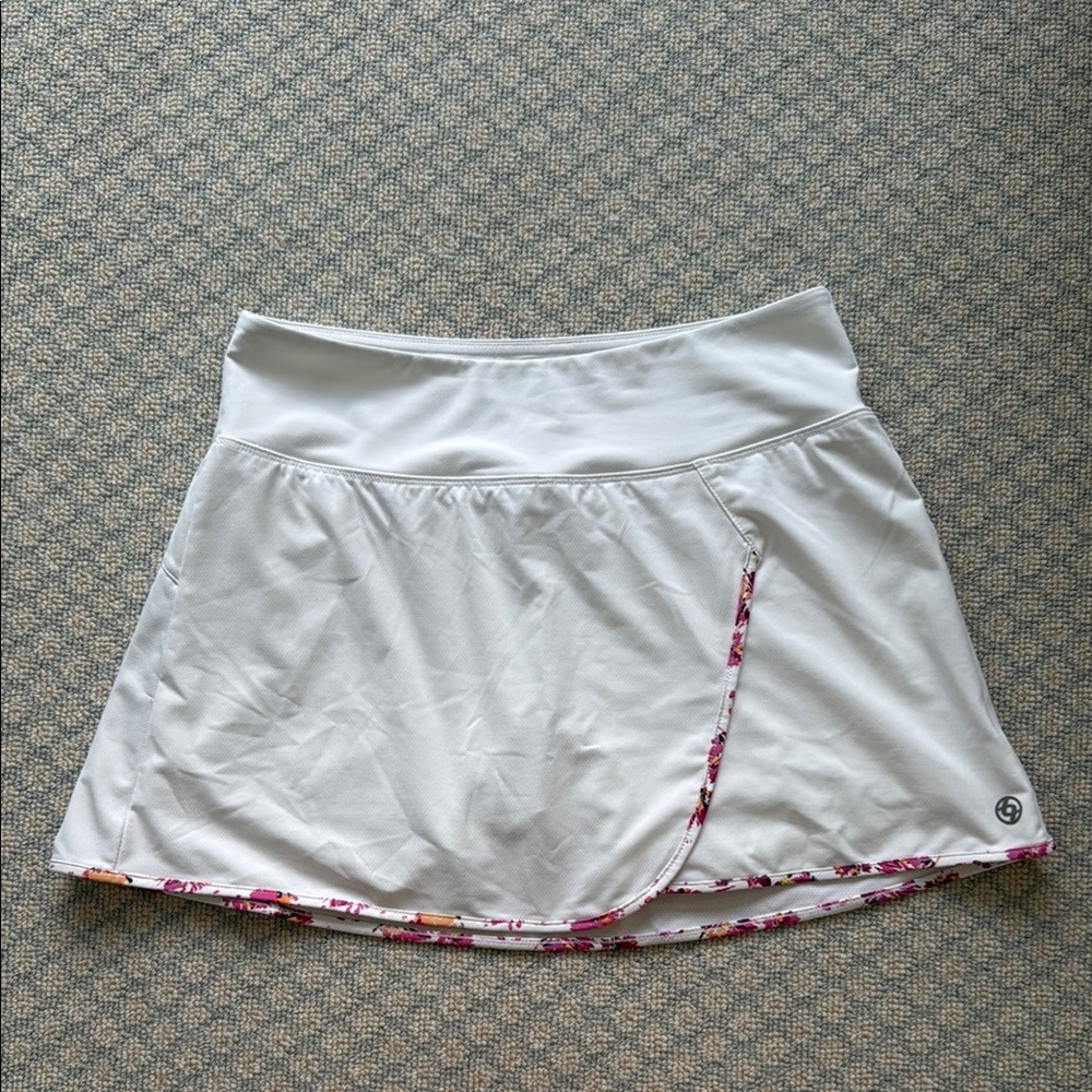 Lija White Tennis Skirt with Floral Trim - size S